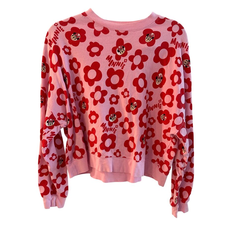 Disney Minnie Mouse Pink Floral All-Over Print Crewneck Sweatshirt